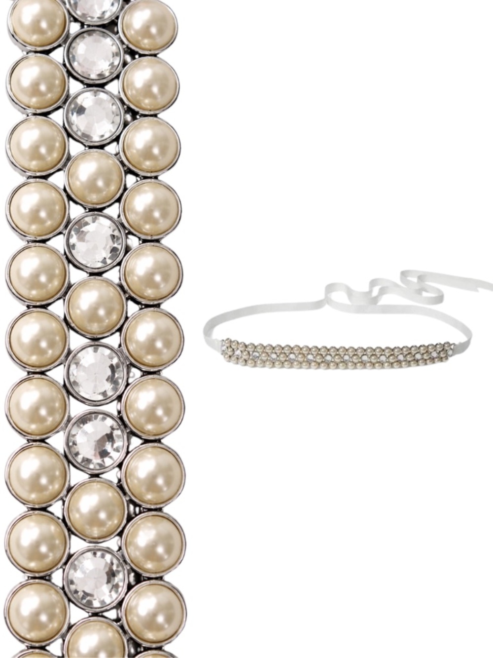 Kate Spade NY Pearl Rhinestone Bridal Belt Headband Hat Band Choker White Silver
